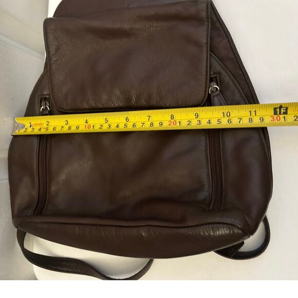 Apostrophe Brown Leather Backpack Purse Soft Pebbled Leather Flap Front Bag main image 11